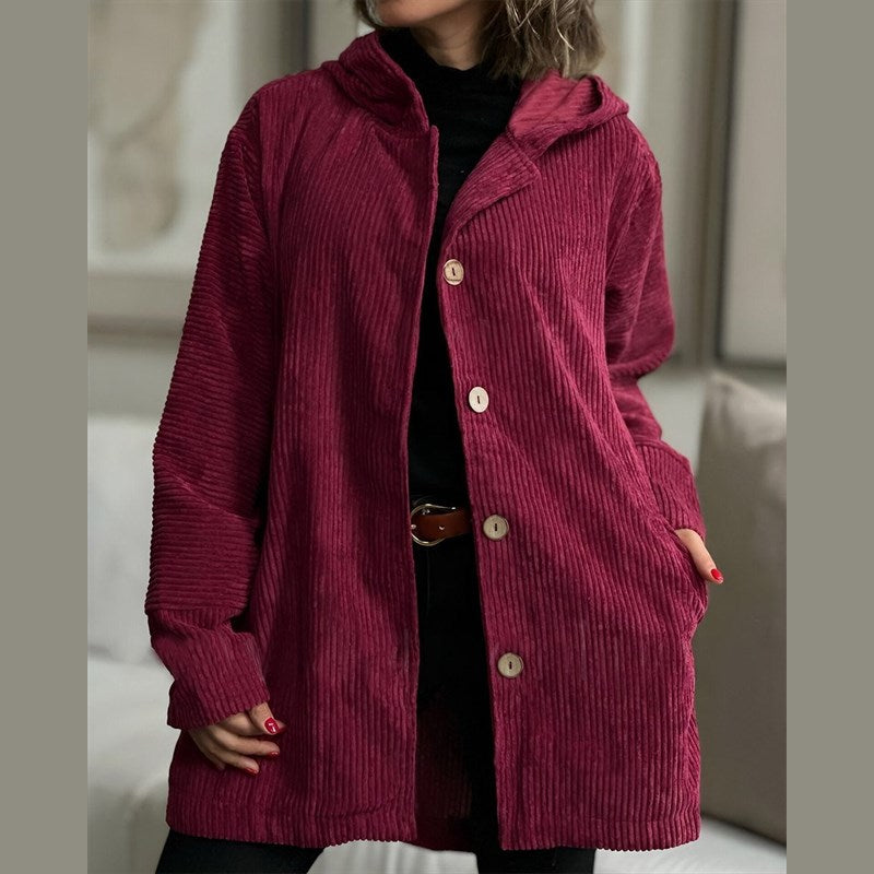Women's Oversized Corduroy Jacket with Button Front for Autumn