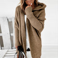 Women's oversized hooded cardigan with batwing sleeves in khaki – front view