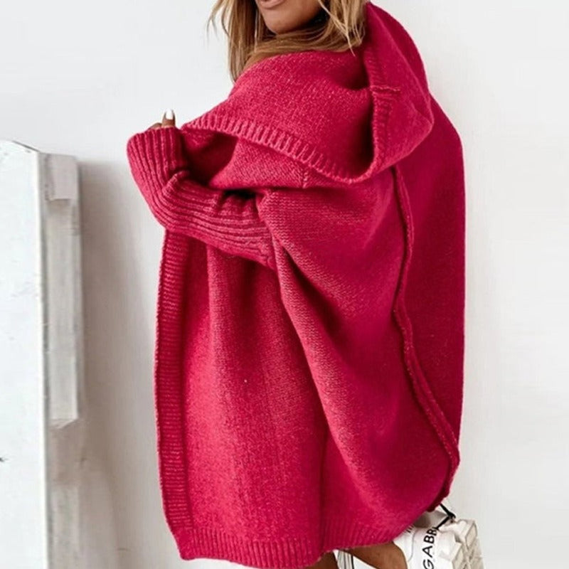 Women's oversized hooded cardigan with batwing sleeves – styled view 12
