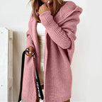 Women's oversized hooded cardigan with batwing sleeves in pink – front view