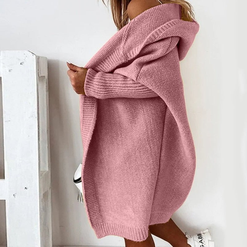 Women's oversized hooded cardigan with batwing sleeves – styled view 6