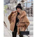Women's Oversized Hooded Teddy Jacket in Light Brown