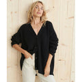 Women's Oversized Knit Cardigan with Deep V Neck in Black