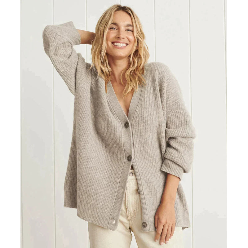 Women's Oversized Knit Cardigan with Deep V Neck in Light Brown