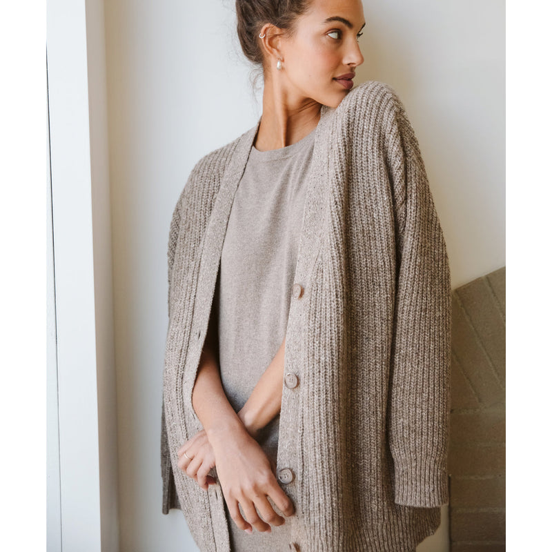Women's Oversized Knit Cardigan with Deep V Neck – additional view 4