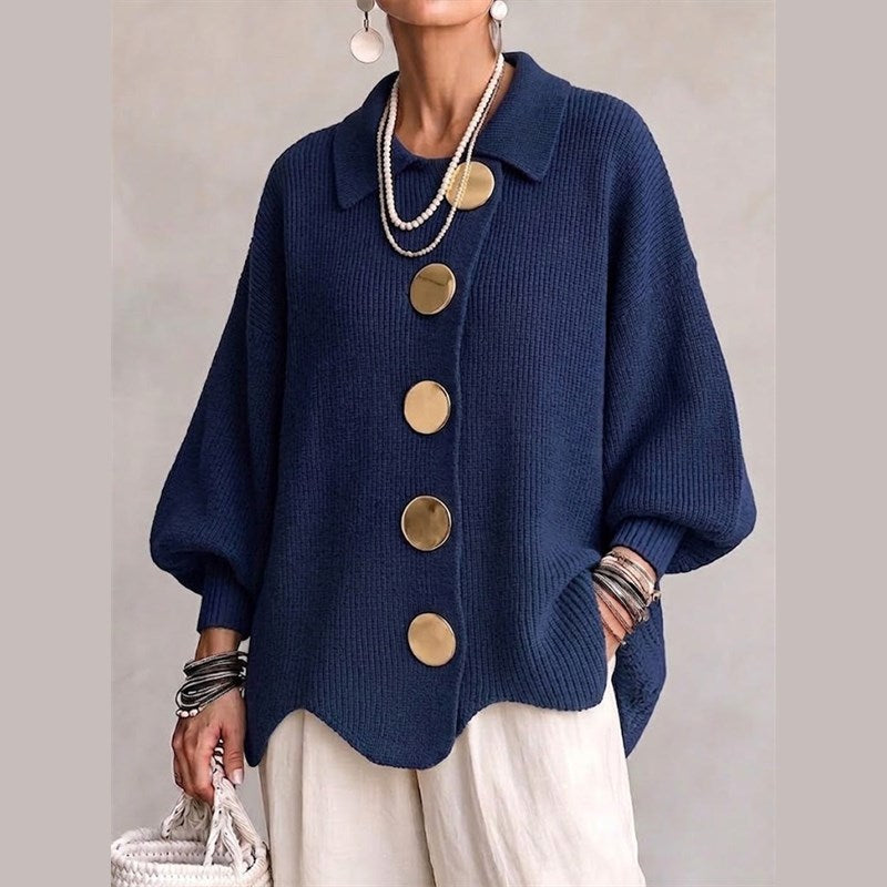 Women's Oversized Knit Cardigan with Large Buttons for Autumn