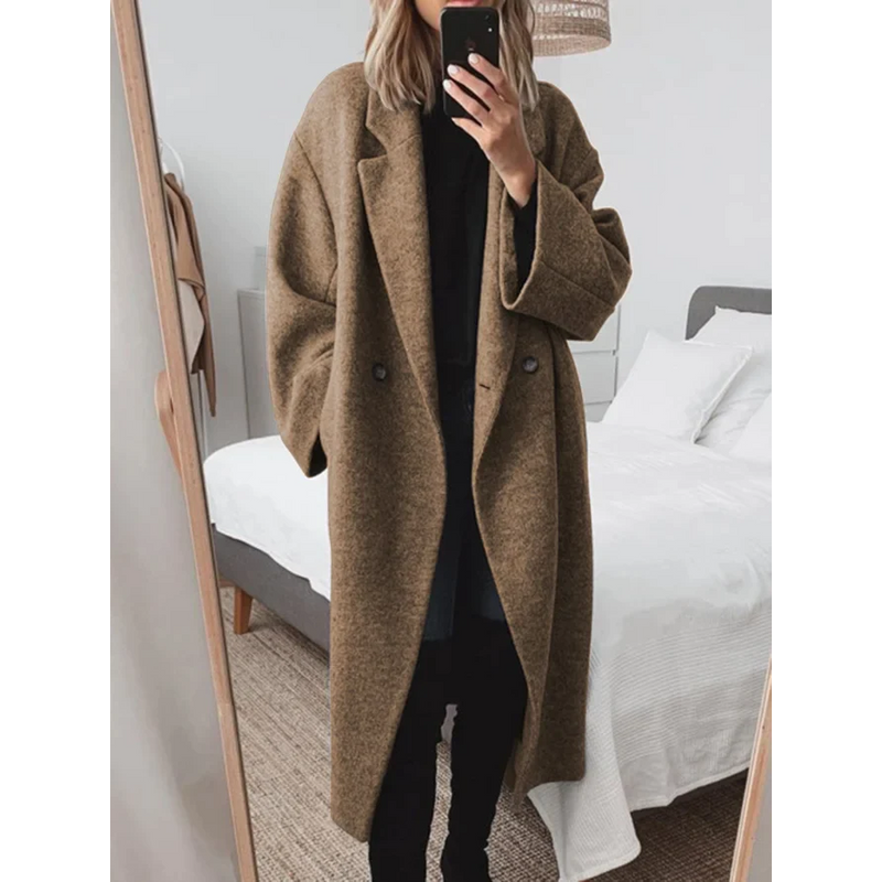 Women's Oversized Long Coat with Wide Lapels in Brown