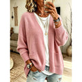 Women's Oversized Open Front Cardigan with Patch Pockets in Pink