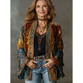 Women's Printed Kimono Jacket with Boho Pattern in Burgundy