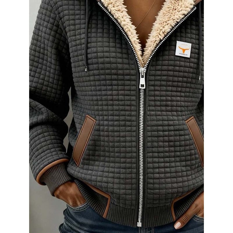 Women's Quilted Hooded Zip Jacket with Plush Lining additional view 3