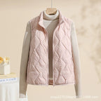 Women's quilted vest with stand collar in pink – front view