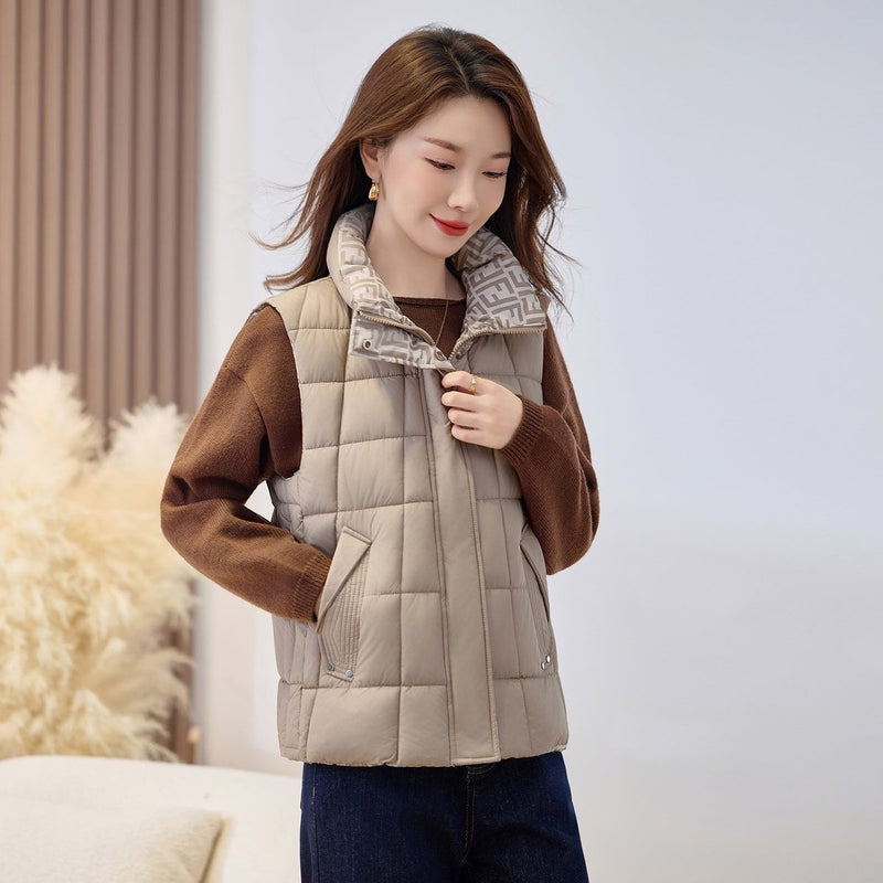 Women's quilted zip vest with high collar – styled view 5