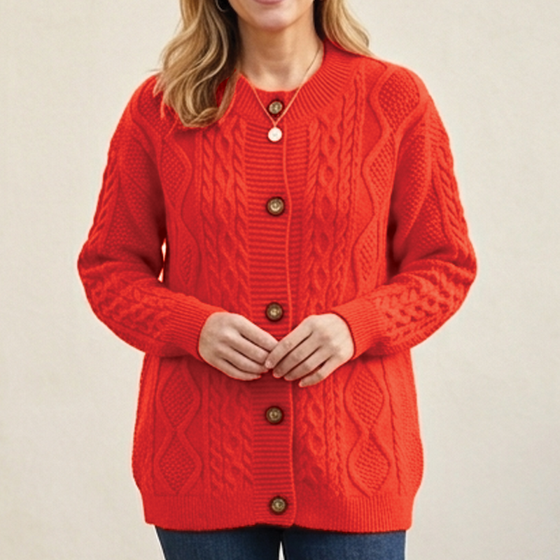 Women's Relaxed Cable Knit Cardigan in Orange
