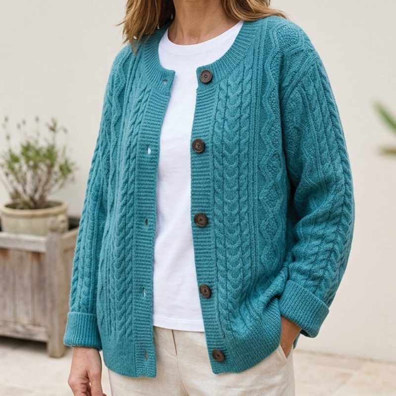 Women's Relaxed Cable Knit Cardigan in Blue
