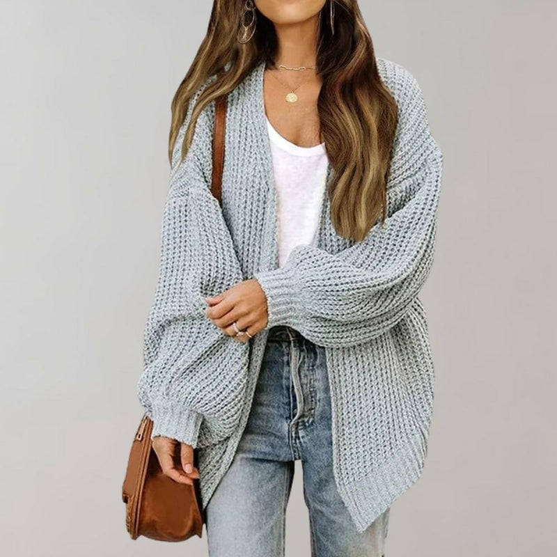 Women's Relaxed Open Front Chunky Knit Cardigan in Gray