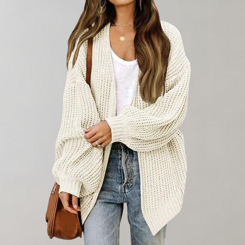 Women's Relaxed Open Front Chunky Knit Cardigan in White