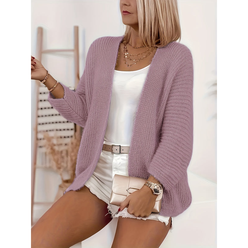 Women's Relaxed Open Front Knit Cardigan with Balloon Sleeves additional view 5