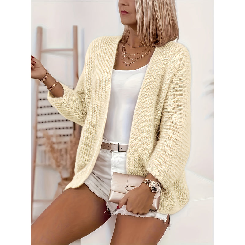 Women's Relaxed Open Front Knit Cardigan with Balloon Sleeves additional view 6