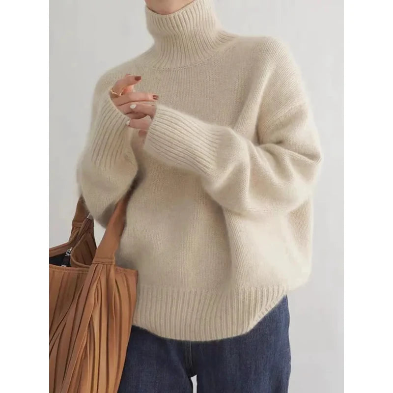 Women's Relaxed Turtleneck Sweater in Beige