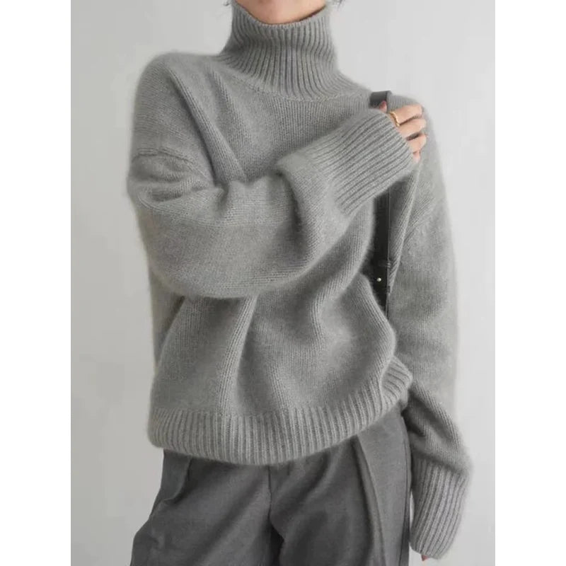 Women's Relaxed Turtleneck Sweater in Gray