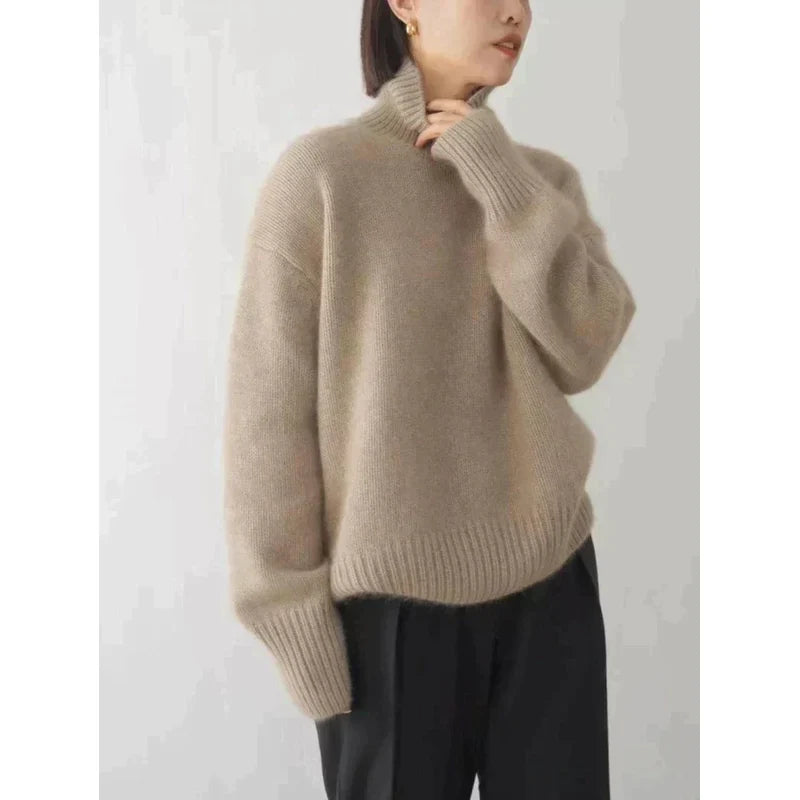 Women's Relaxed Turtleneck Sweater in Khaki