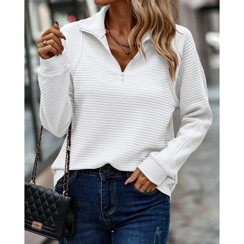 Women's Ribbed Half Zip Pullover in White