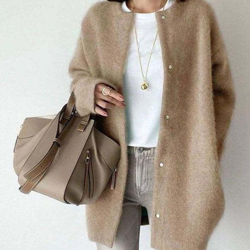 Women's Round Neck Button Cardigan for Elegant Autumn Days