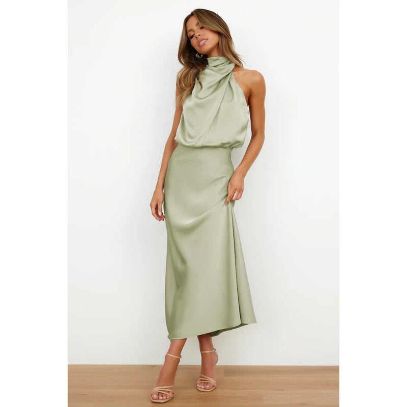 Women's Satin-Look Halter Neck Midi Dress – additional view 1
