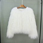 Women's shaggy faux fur jacket in white – front view