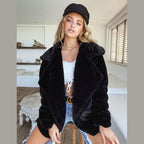 Women's short faux fur coat with lapel collar – styled view 1