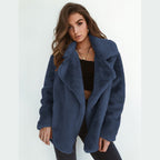 Women's short faux fur coat with lapel collar – styled view 3
