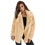 Women's short faux fur coat with lapel collar – styled view 4