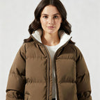 Women's short puffer jacket with fleece lining – styled view 1