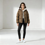 Women's short puffer jacket with fleece lining – styled view 3