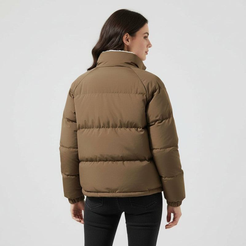 Women's short puffer jacket with fleece lining – styled view 4