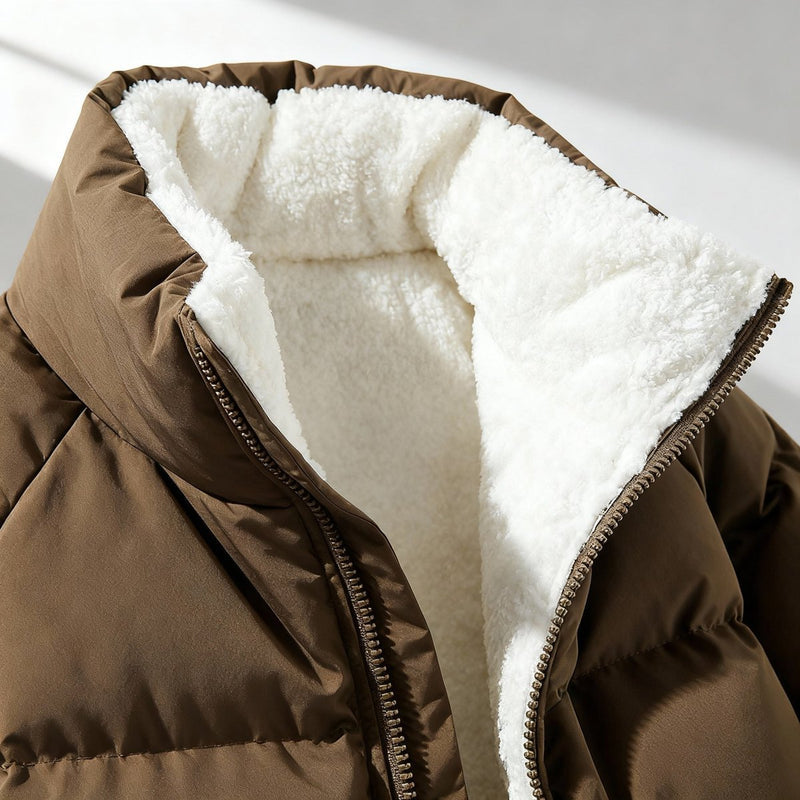 Women's short puffer jacket with fleece lining – styled view 5