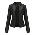 Women's Stand Collar Biker Jacket with Zip Front in Black