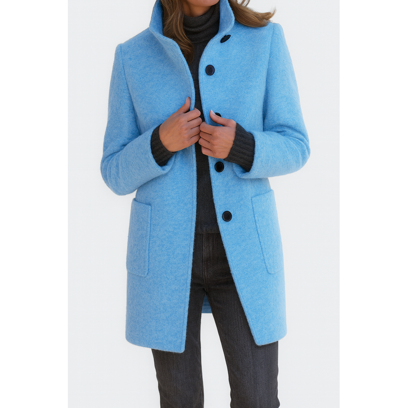 Women's Stand Collar Button Coat in Light Blue