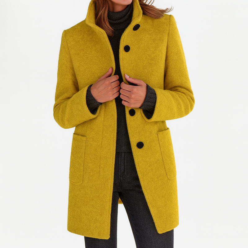 Women's Stand Collar Button Coat in Yellow