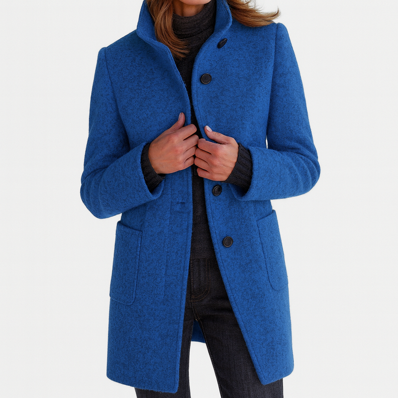 Women's Stand Collar Button Coat in Blue