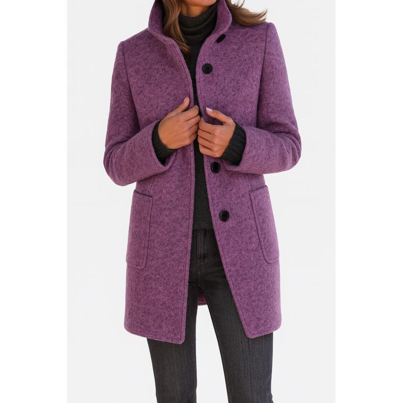 Women's Stand Collar Button Coat in Purple