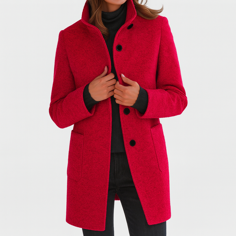 Women's Stand Collar Button Coat in Red