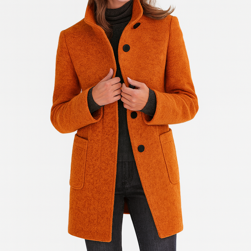 Women's Stand Collar Button Coat in Orange
