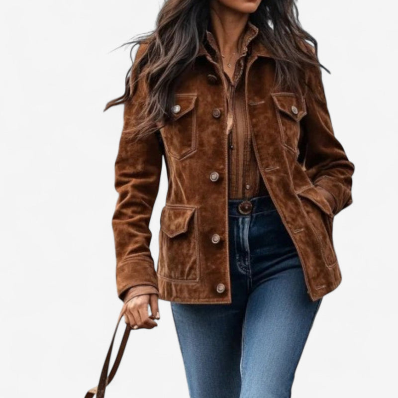 Women's Suede-Look Boho Jacket with Button Front additional view 2
