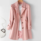 Women's tailored trench coat with lapel collar in pink – front view