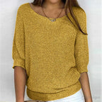 Woman wearing a yellow textured knit sweater