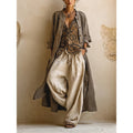Women's Three-Piece Set with Long Shirt Coat in Beige