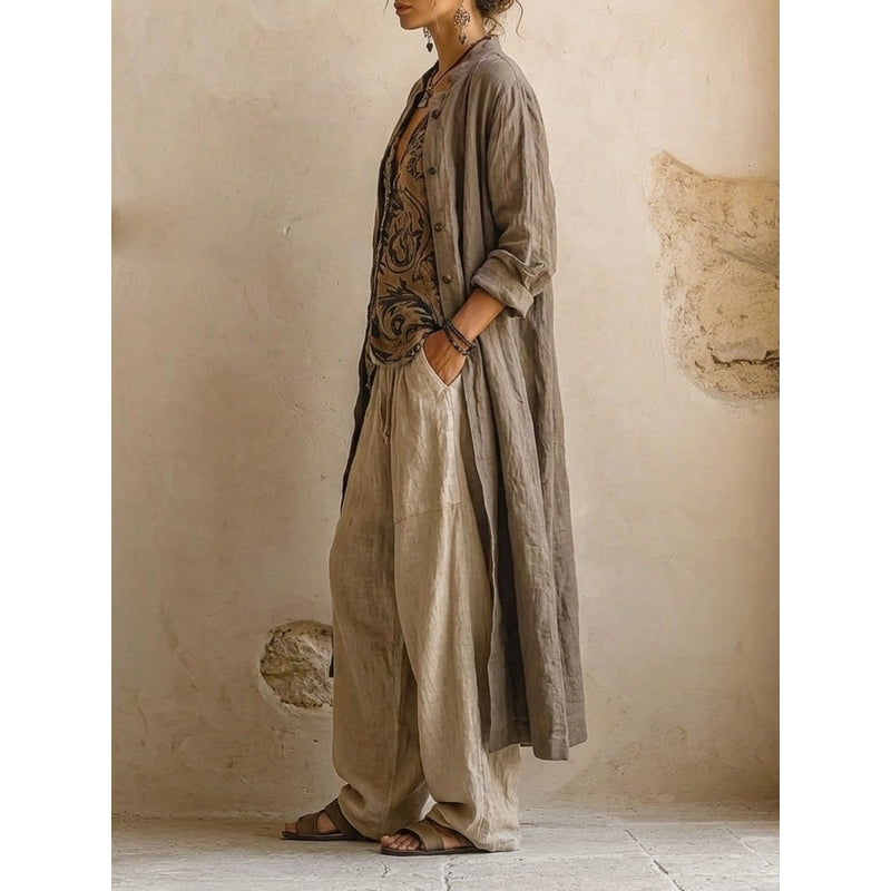 Women's Three-Piece Set with Long Shirt Coat – alternate view 3