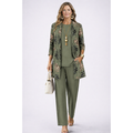 Women's Three-Piece Set with Printed Cardigan in Green