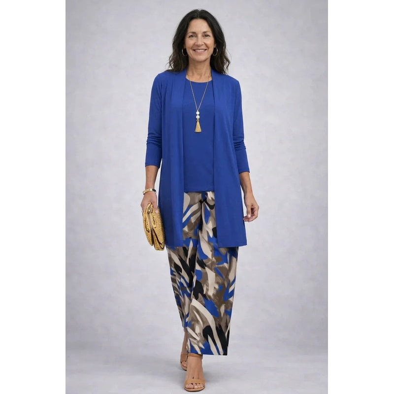 Women's Three-Piece Set with Printed Cardigan in Blue